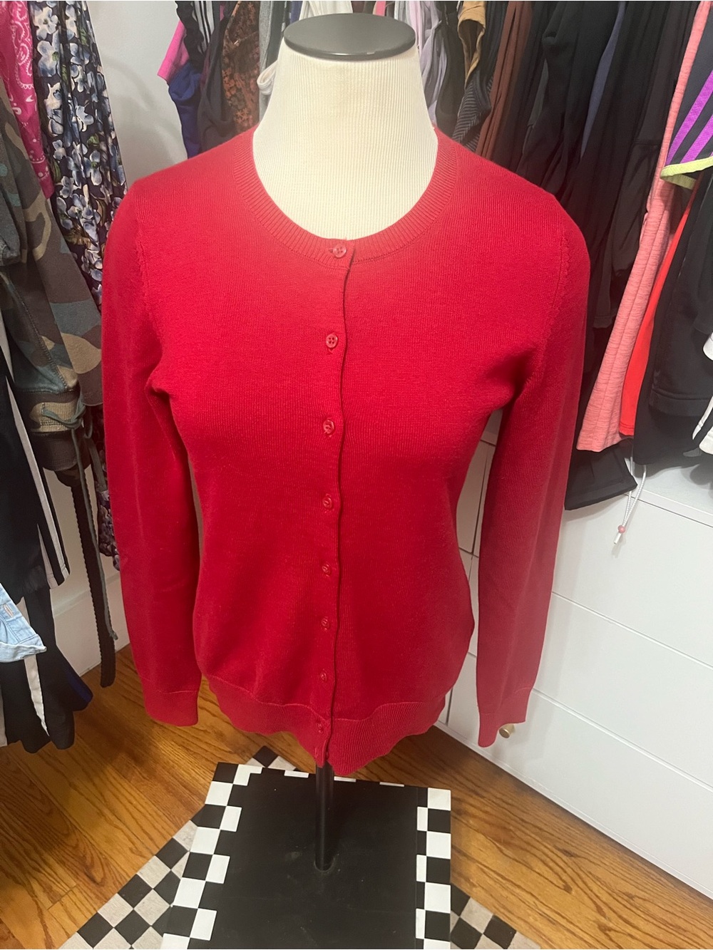 Banana Republic Red Button-Up Crewneck Cardigan